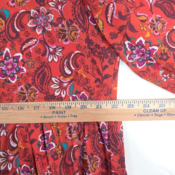 Time And Tru Dress Womens XXL 20 Red Floral Embroidered Boho Cottagecore Peasant - Picture 4 of 13
